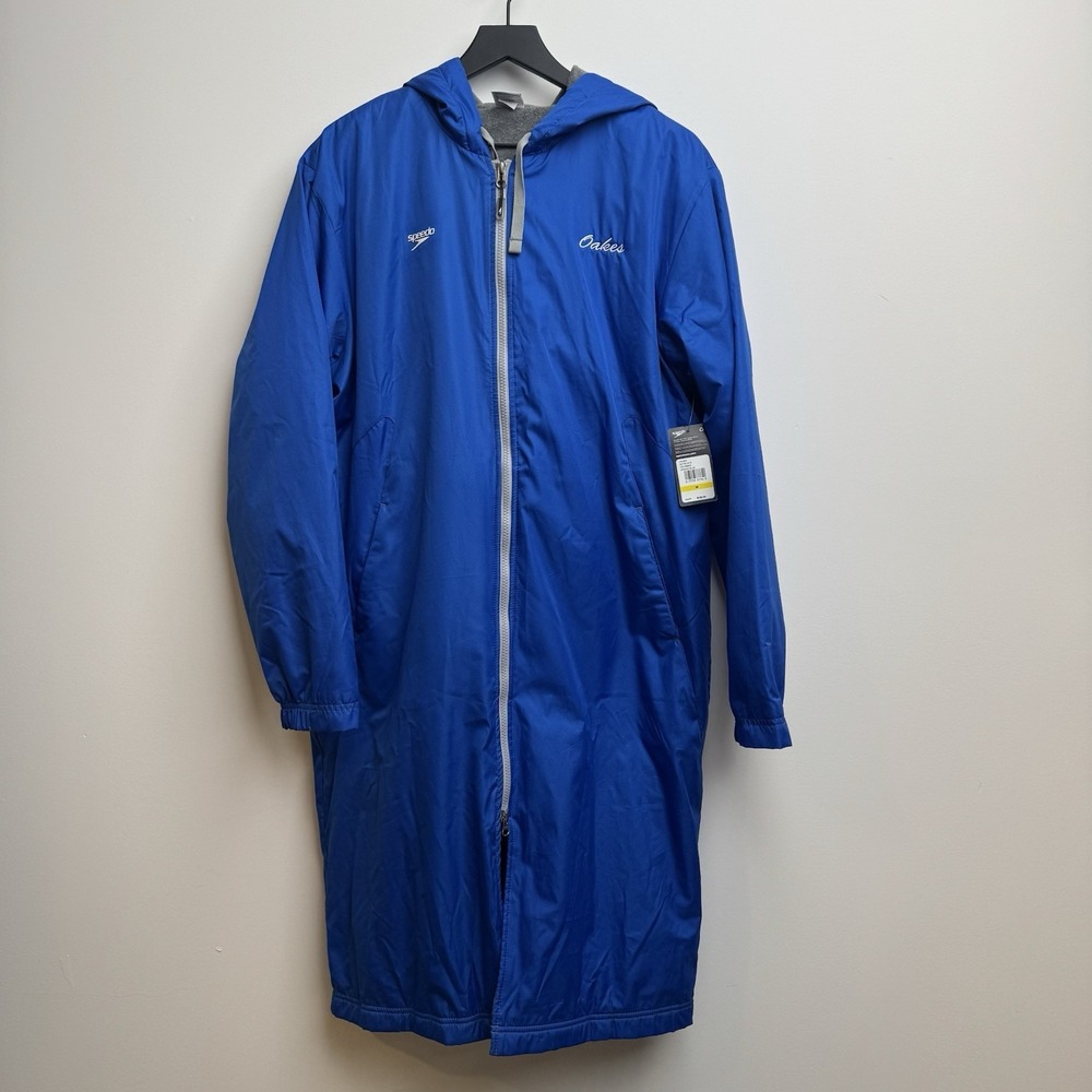 Speedo Adult Team Swim Parka ATCC Dolphins Fleece Med Lined Coat Royal Blue NWT